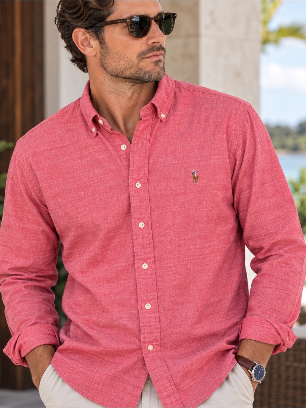 Ralph Lauren Classic Fit Oxford Shirt Men’s M Coral Red Pony Button Down #557